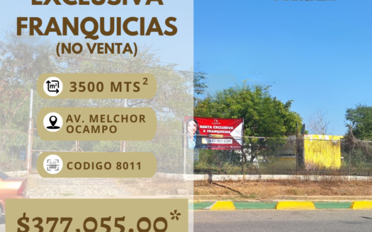 Terreno en Renta exclusivo para franquicias sobre Av. Melchor Ocampo